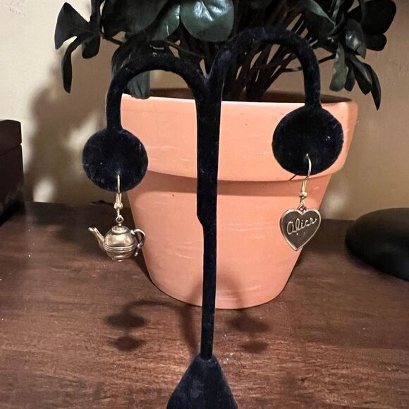 Nickel Free Alice in Wonderland Tea Party Earrings, in Antique Brass - Picture 3 of 3